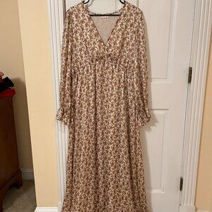 Pink Lily Maxi Dress with Gold Pattern; XL